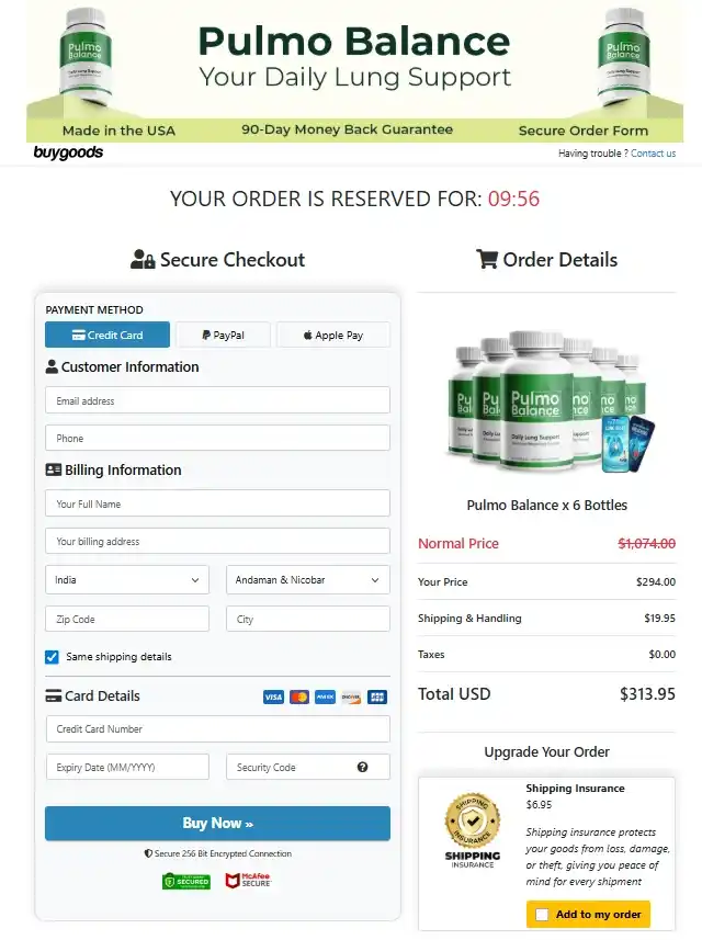 pulmo balance checkout page
